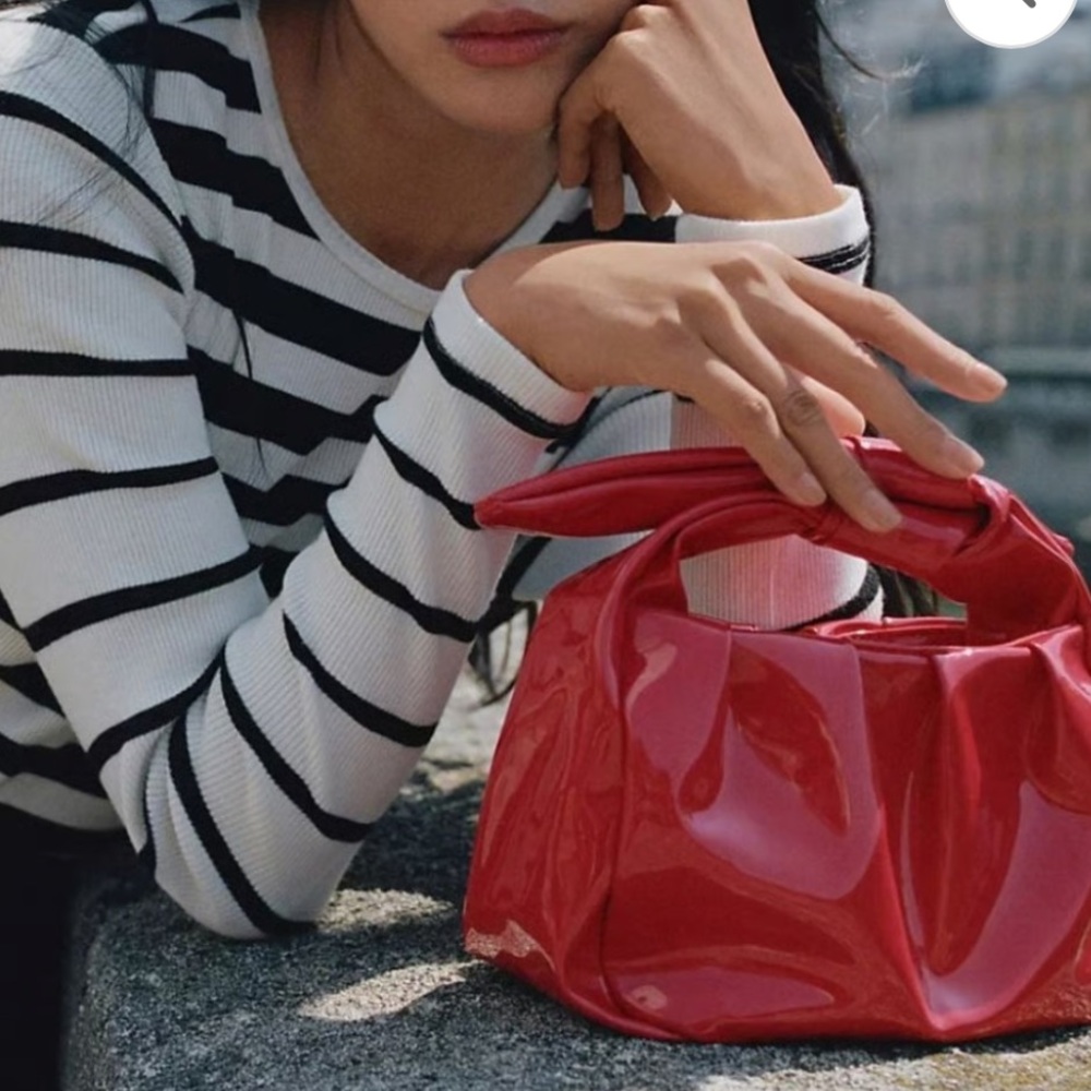 Anthropologie NWOT Red Clutch Patent Bow Bag